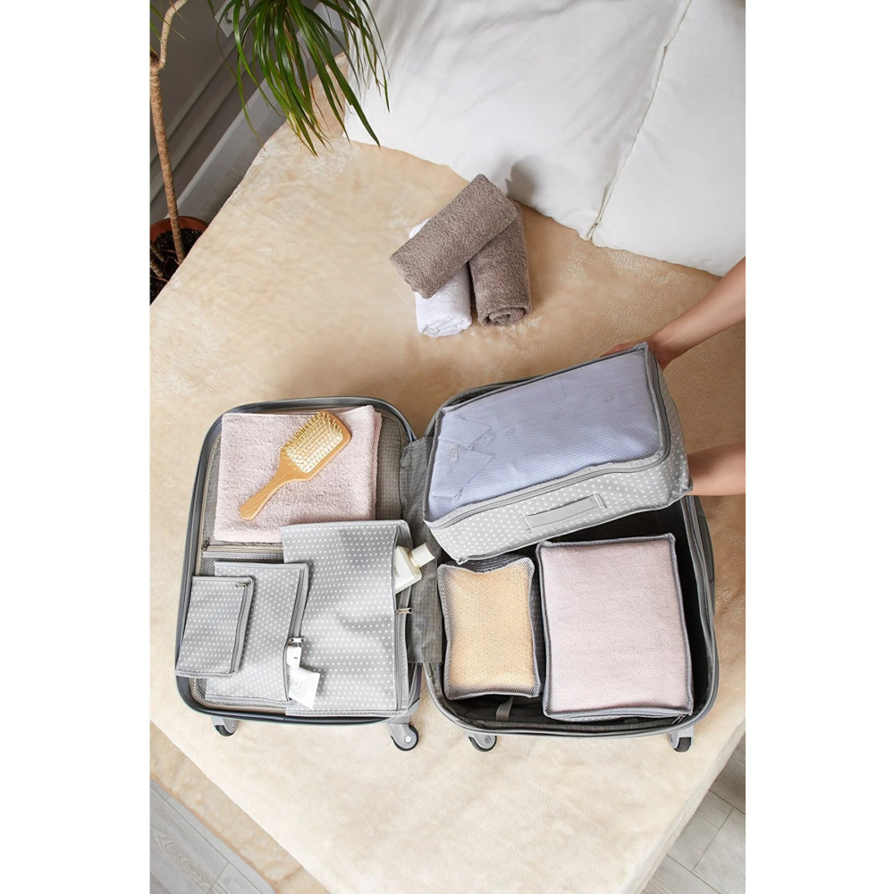 Serstil 6lı Valiz Düzenleyici Bavul Içi Organizer Set Seyahat Hurcu Gri Puantiyeli Eşya Saklama / Düzenleme Fiyatı