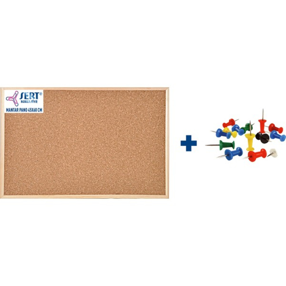 Sert Kırtasiye Ahşap Çerçeve Mantar Pano 45 x 60 cm + Harita Çivisi Pano Fiyatı