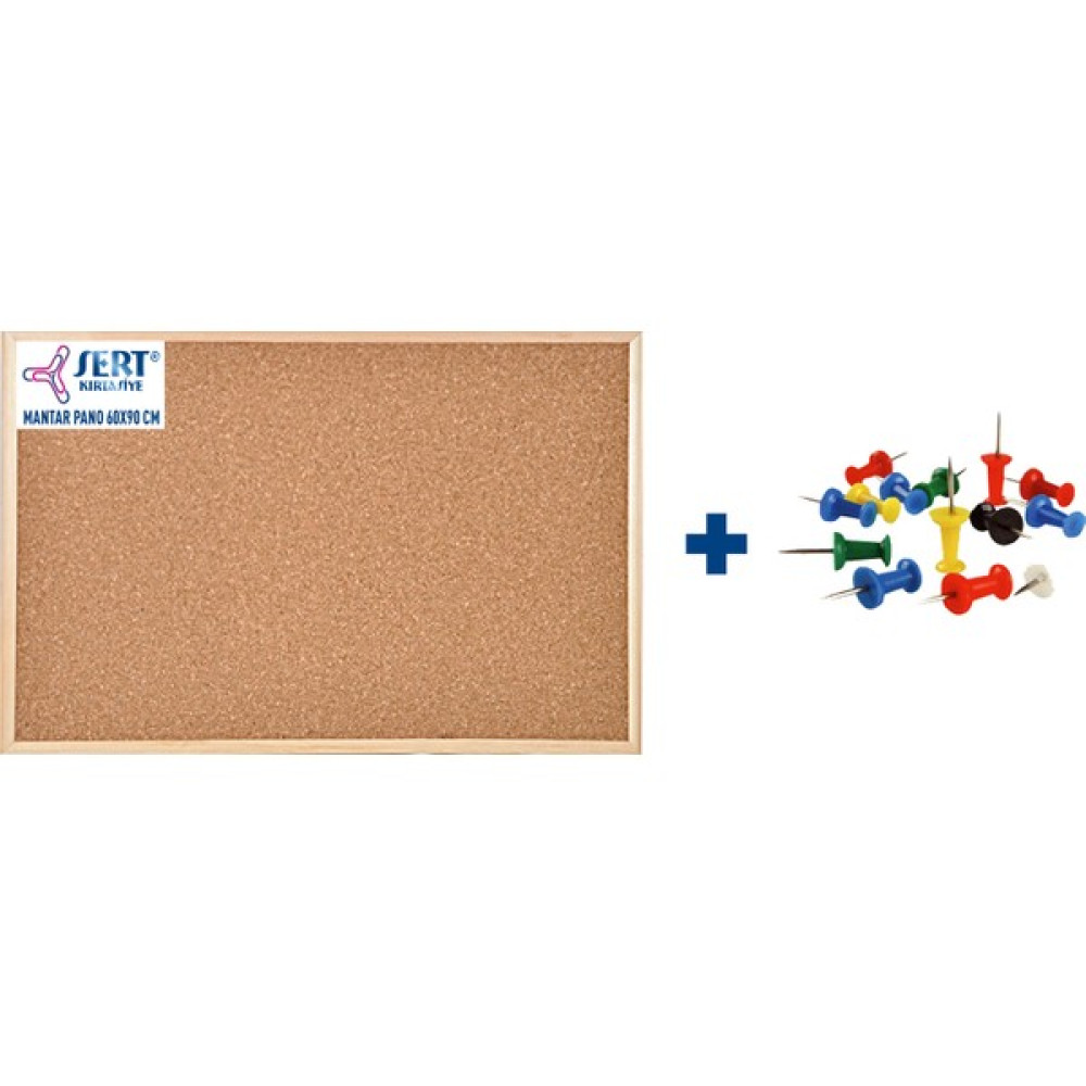 Sert Kırtasiye Ahşap Çerçeve Mantar Pano 60 x 90 cm + Harita Çivisi Pano Fiyatı