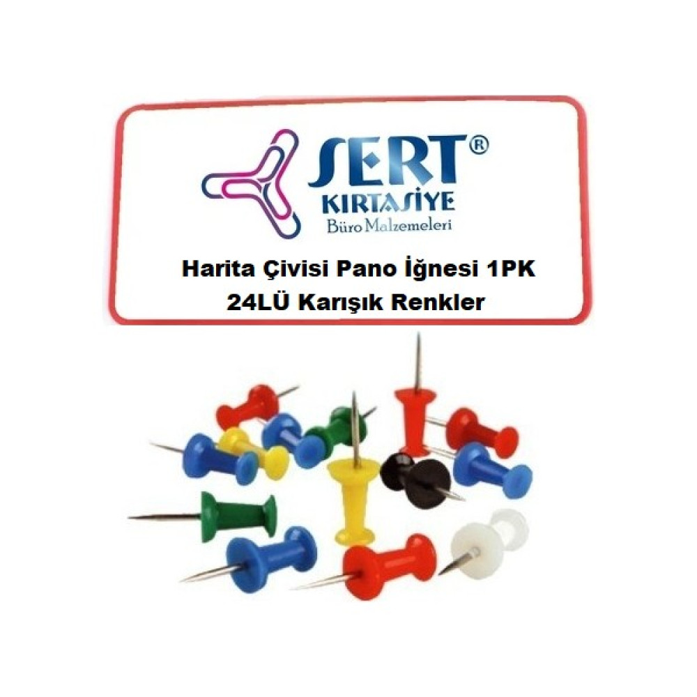 Sert Kırtasiye Harita Çivisi Pano Iğnesi 24'lü Karışık Renk Toplu İğne & Raptiye Fiyatı