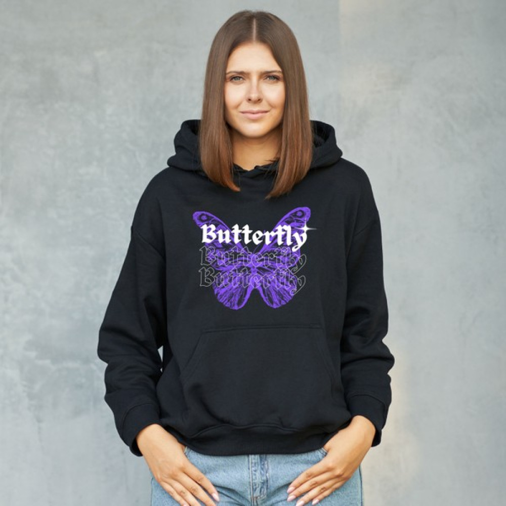 Sertateks Butterfly Kelebek Baskılı Kapüşonlu Kadın Sweatshirt Bayan Sweatshirt Fiyatı