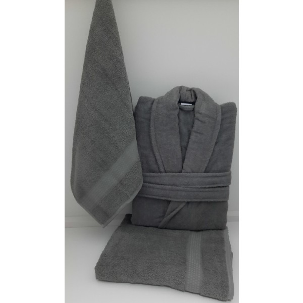 Sertay Petek %100 Pamuk BORNOZ/50X90/70X140 Set 3 Parça S0043 - Gri - M Bornoz Fiyatı