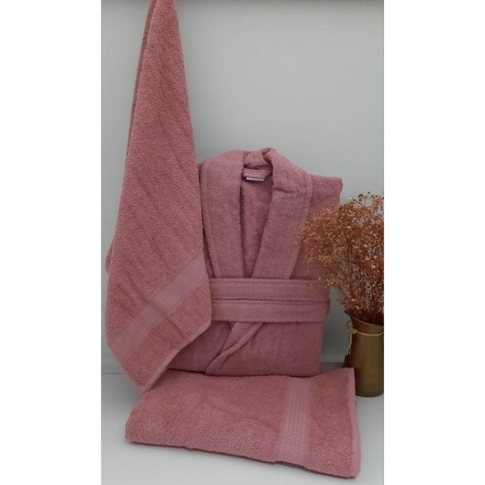 Sertay Petek %100 Pamuk BORNOZ/50X90/85X150 Set 3 Parça S0066 - Gül Kurusu - S Bornoz Fiyatı