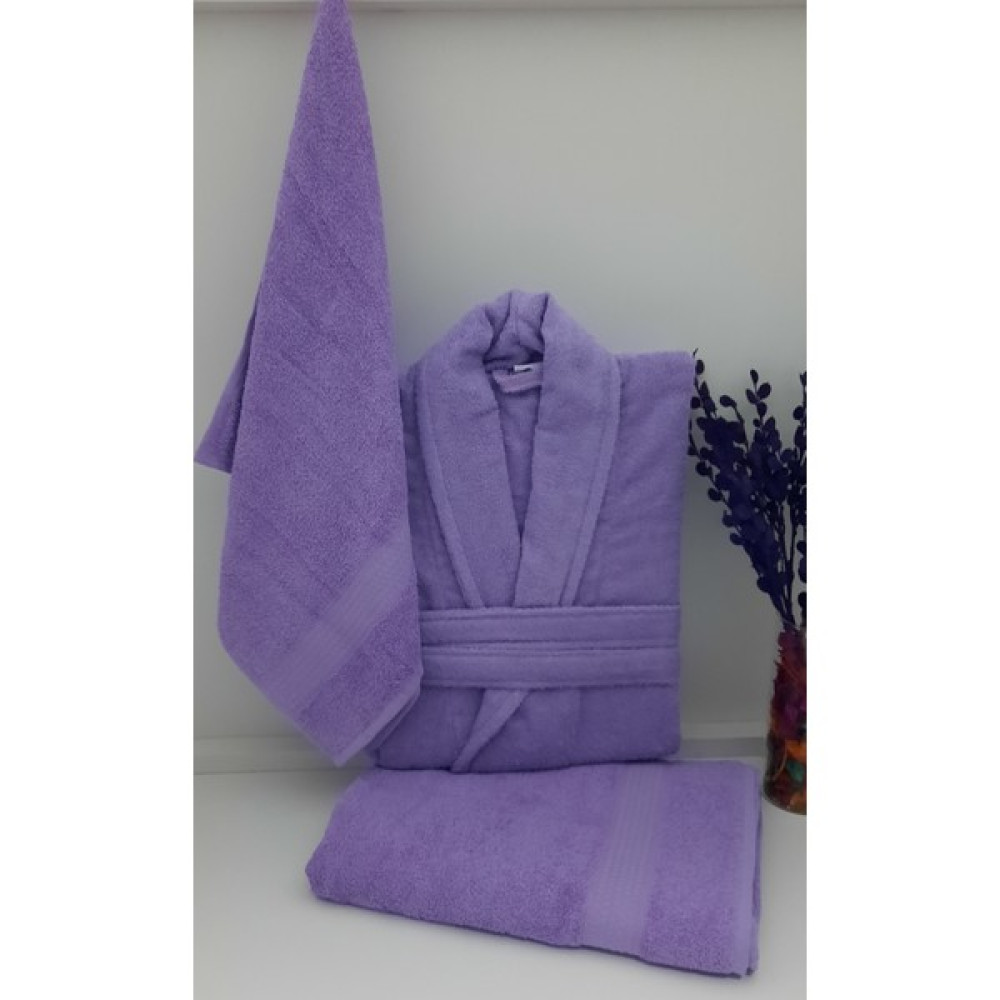 Sertay Petek %100 Pamuk BORNOZ/50X90/85X150 Set 3 Parça S0092 - Lila - L Bornoz Fiyatı