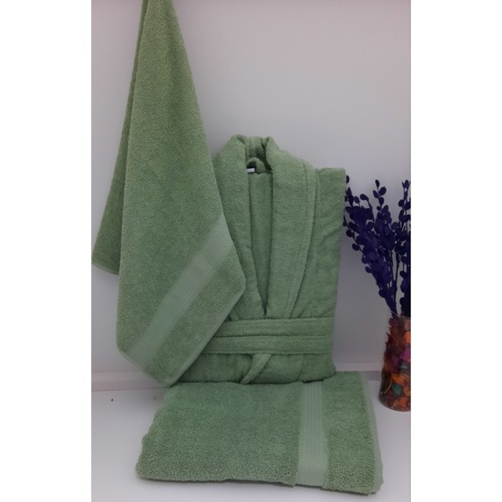 Sertay Petek %100 Pamuk BORNOZ/50X90/85X150 Set 3 Parça S0093 - Yeşil - M Bornoz Fiyatı