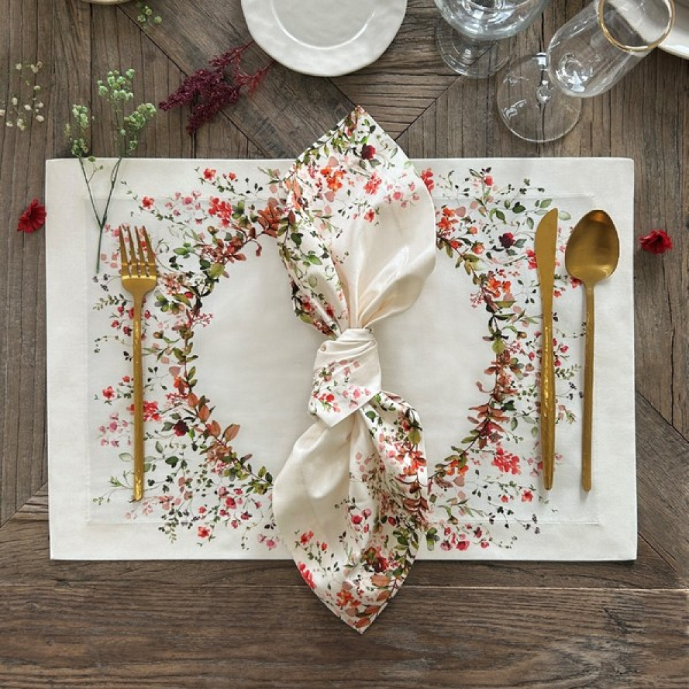 Serte x Home Renkli Çiçek Desenli 2'Li Amerikan Servis - 32 x 45 cm - Krem Amerikan Servis Fiyatı