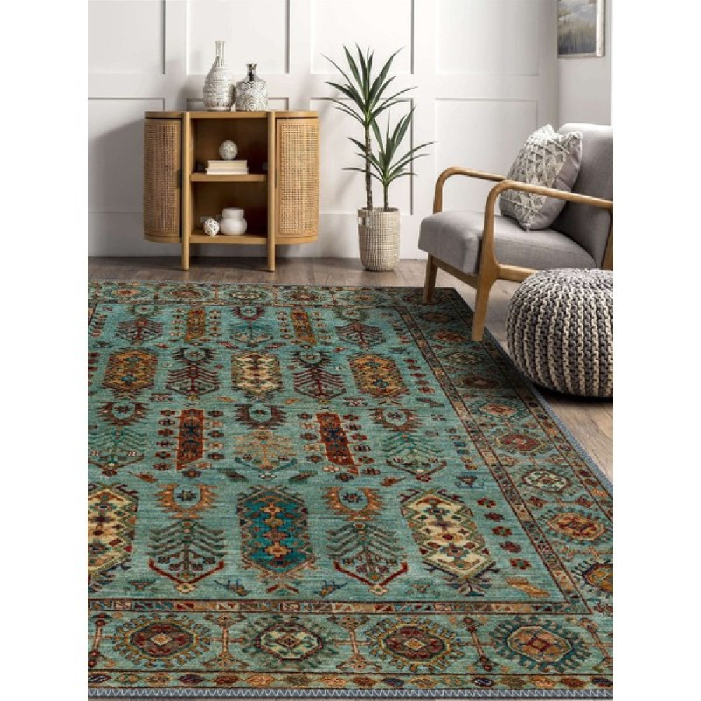 Serteks Afgan Desenli Halı, Dokuma Taban Dekoratif Şönil - Yeşil - 160 x 230 cm Kilim Fiyatı