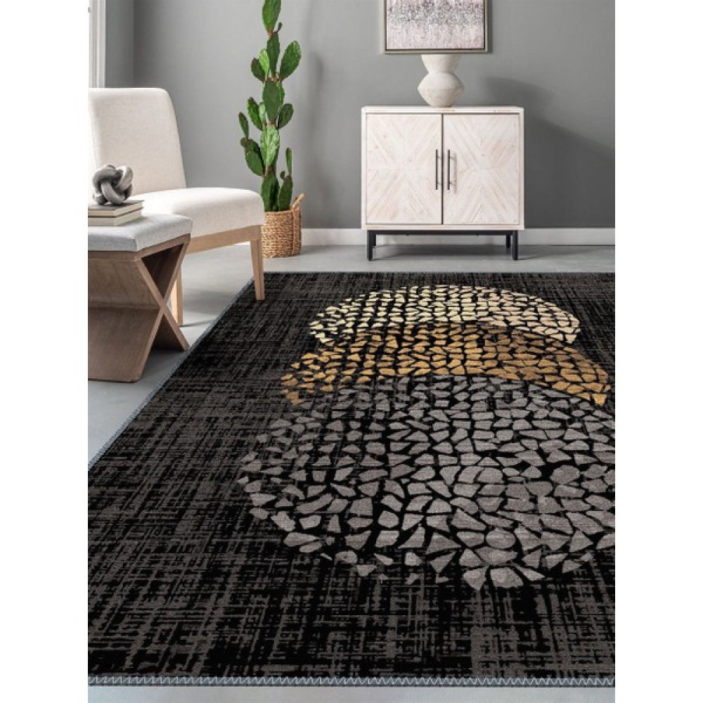 Serteks Iskandinav Kilim Desenli Halı, Dokuma Taban Dekoratif Şönil Halı - Siyah - 60 x 100 cm Kilim Fiyatı