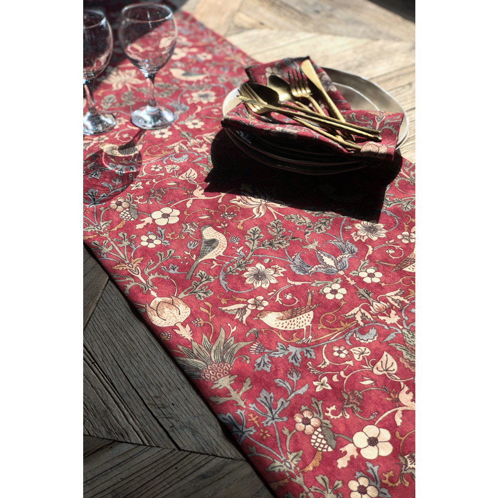 Sertex Home Bordo Kuş Desenli Runner Runner Fiyatı