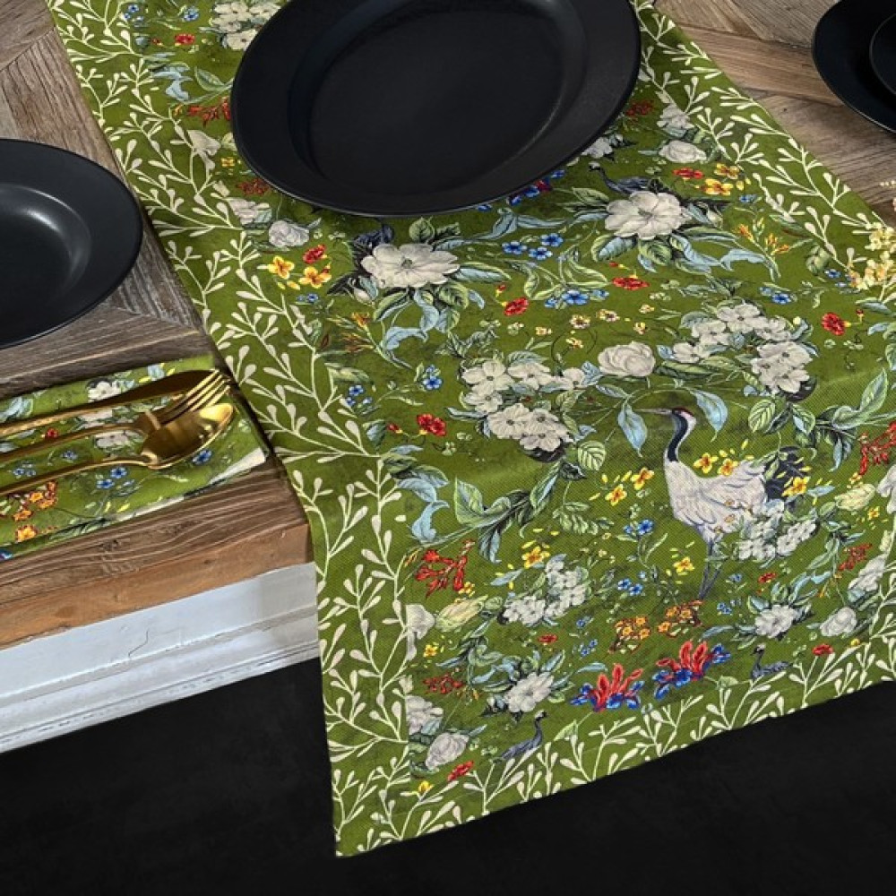 Sertex Home Çiçek Desenli Yeşil Runner - 45 x 150 cm Masa Örtüsü Fiyatı