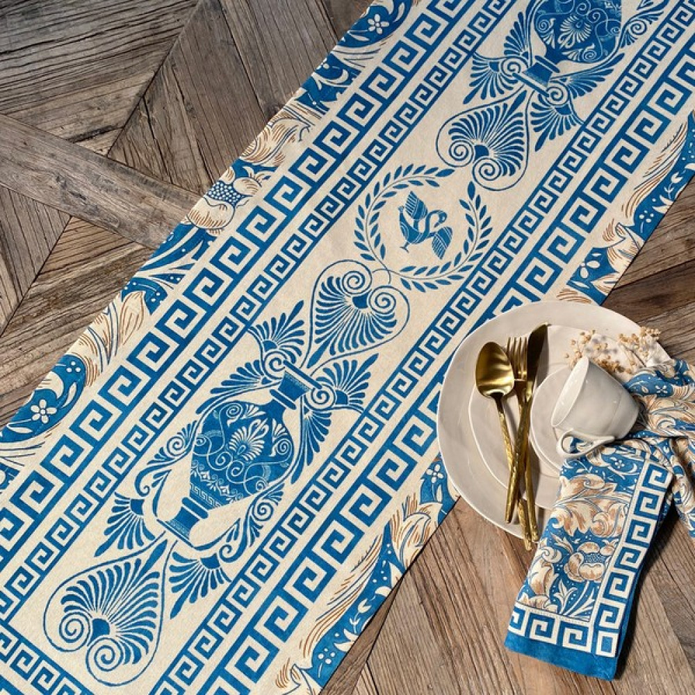 Sertex Home Etnik Desenli Mavi Runner - Krem - Mavi - 45 x 150 cm Masa Örtüsü Fiyatı