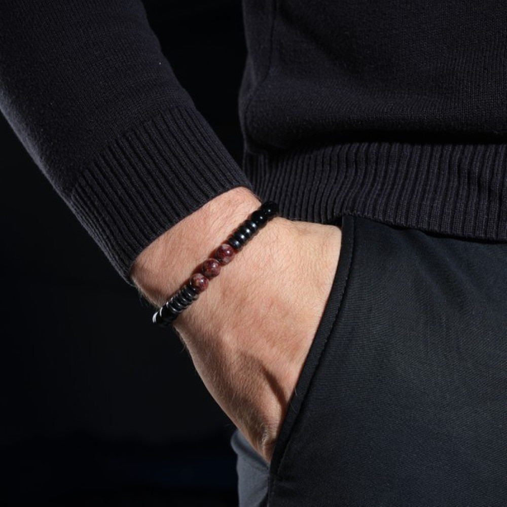 Sertifikalı Doğal taş Kadın Erkek Bileklik Stres Bilekliği Hematit Granat Oniks Unisex Saat ve Bileklik Aksesuarı Fiyatı