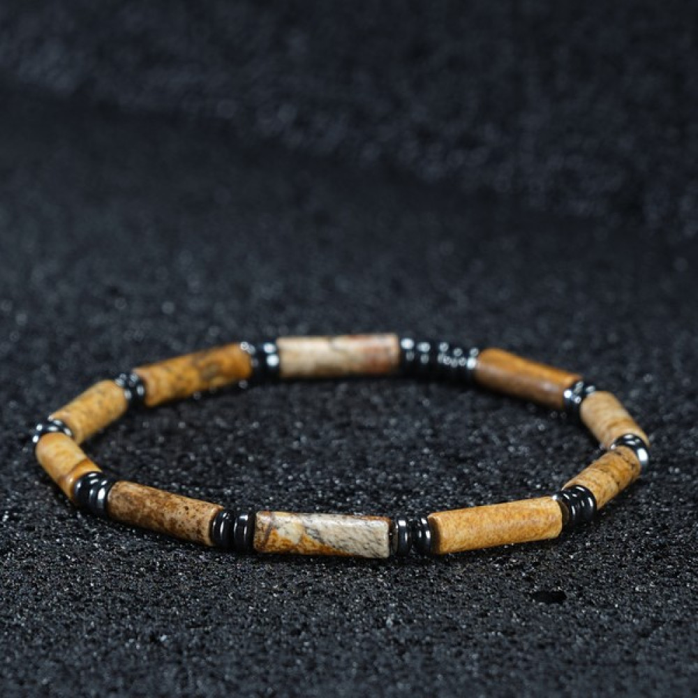 Sertifikalı Erkek & Kadın Doğal Taş Hediye Bileklik Jasper Taşı ve Hematit 4mm Tasarım - 18-19 cm - Sarı Saat ve Bileklik Aksesuarı Fiyatı