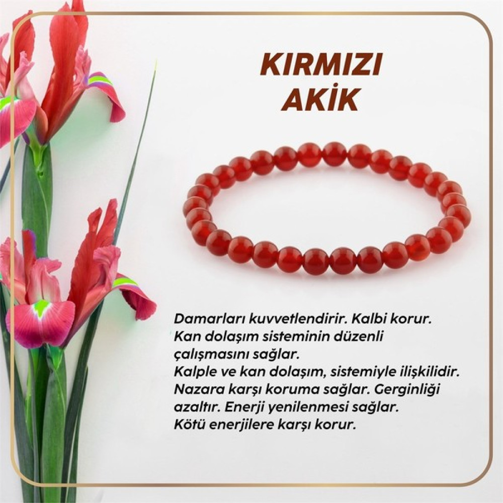 Sertifikalı Kırmızı Akik Doğal Taş Bileklik 6MM21 Saat ve Bileklik Aksesuarı Fiyatı