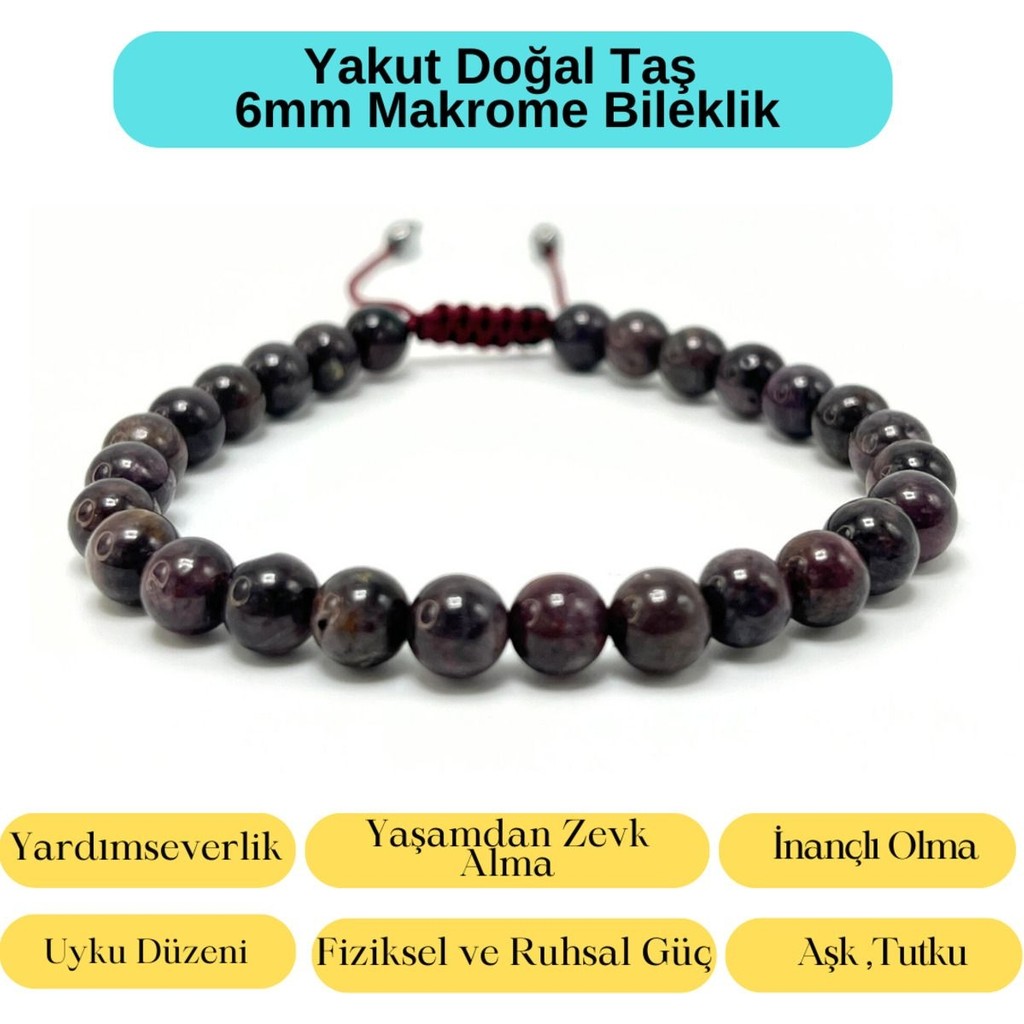 Sertifikalı Yakut Doğal Taş 6mm Makrome Bileklik Ayarlanabilir Ölçü - Standart Diğer Fiyatı