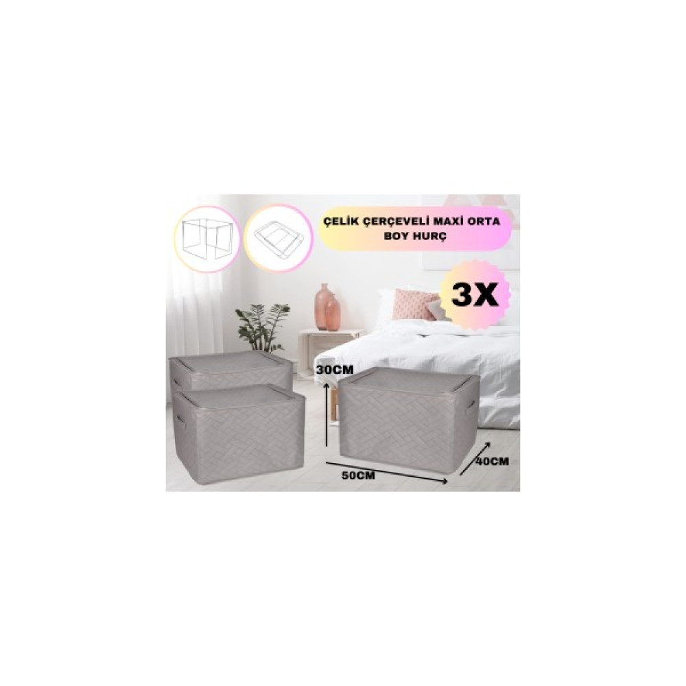 Sertil 3 Adet Çelik Çerçeveli Organizer Hurç Maxi Orta Boy Telli Hurç - Gri Hurç Fiyatı