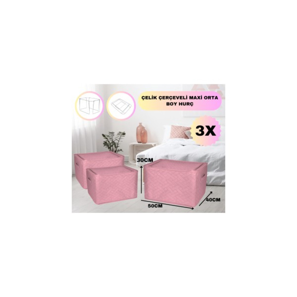 Sertil 3 Adet Çelik Çerçeveli Organizer Hurç Maxi Orta Boy Telli Hurç - Pembe Hurç Fiyatı