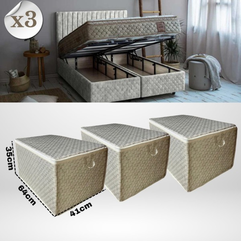 Sertil 3'lü Hasır Desenli Midi Yastık Battaniye Hurcu 64X41X35 cm - Krem Rengi Hurç Fiyatı