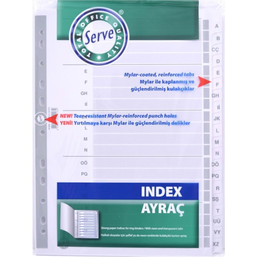 Serve Karton A4 Ayraç Seperatör Sv 5328 A-Z Alfabetik Index Ayraç & Seperatör Fiyatı