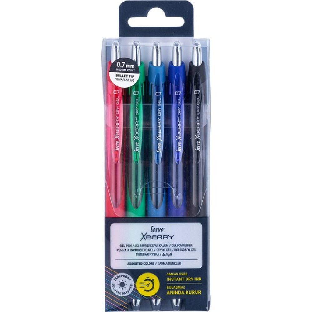 Serve Xberry Jel Kalem 0.7mm Yuvarlak Uç 5li SV-XBRGELY0.7B5KRPA Jel Mürekkepli (Roller) Kalem Fiyatı