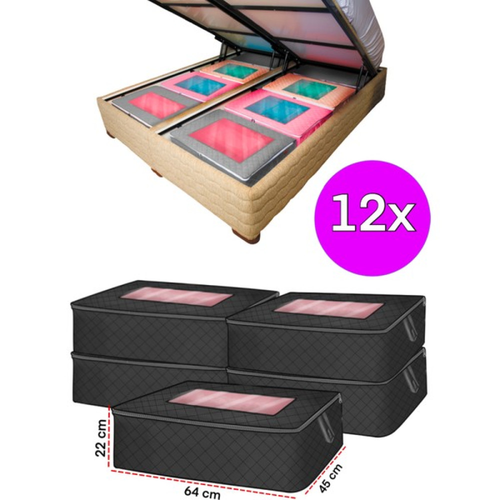 Seryat 12 Adet Baza Altı Büyük Boy Saklama Hurcu 45 x 64 x 22 cm Pencereli - Siyah - 12'li Hurç Fiyatı