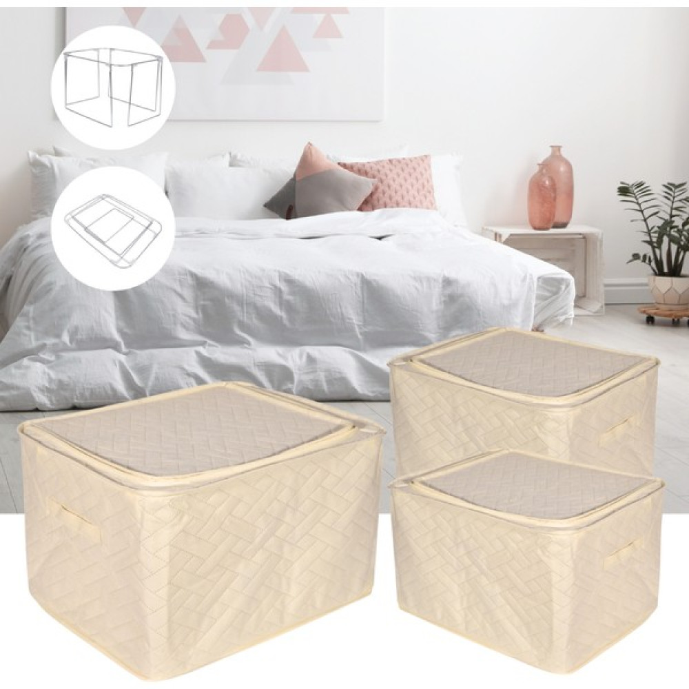 Seryat 3 Adet Çelik Çerçeveli Çok Amaçlı Kutu Maxi Orta Boy Kutu Organizer Telli Hurç 40X50X30CM Kazak Hurcu - Krem Hurç Fiyatı