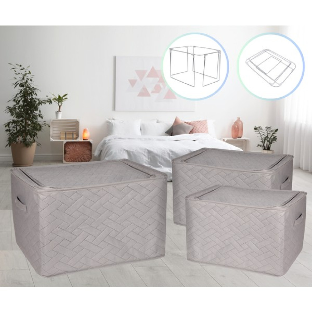 Seryat 3 Adet Çelik Çerçeveli Çok Amaçlı Kutu Maxi Orta Boy Telli Hurç 40X50X30CM Kazak Hurcu - Gri Hurç Fiyatı