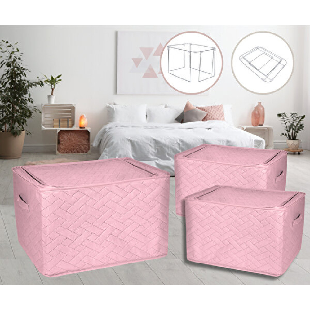 Seryat 3 Adet Çelik Çerçeveli Çok Amaçlı Kutu Maxi Orta Boy Telli Hurç 40X50X30CM Kazak Hurcu - Pudra Hurç Fiyatı