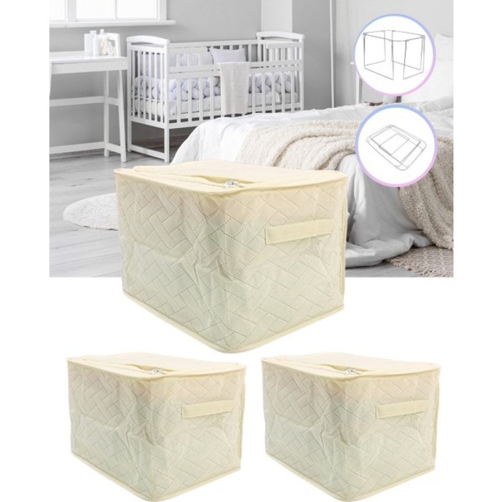 Seryat 3 Adet Çelik Çerçeveli Çok Amaçlı Kutu Mini Hurç Telli Hurç 30X40X28CM Kazak Hurcu - Krem Hurç Fiyatı