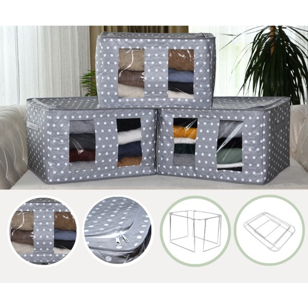 Ser&Yat 3 Adet Puantiyeli Pencereli Çelik Çerçeveli Hurç Maxi-Telli Hurç 40 x 50 x 30 cm - Beyaz - Gri Hurç Fiyatı