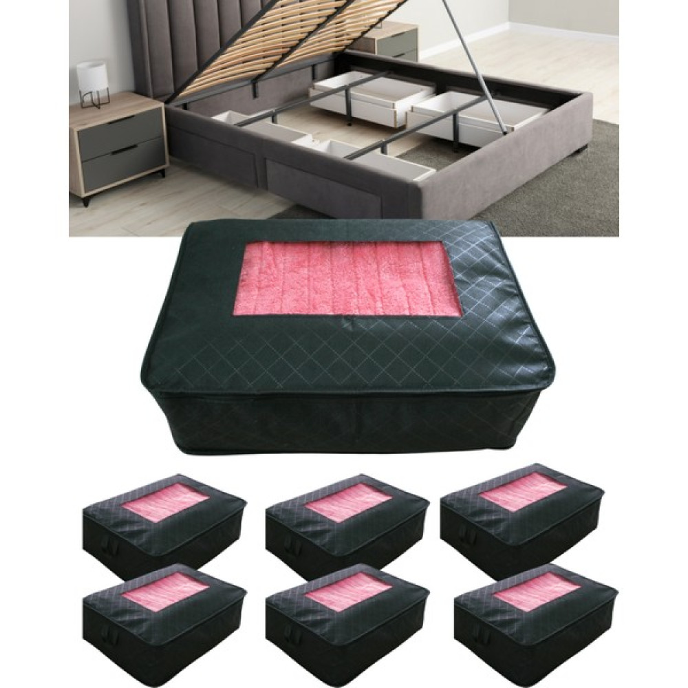 Seryat Çekyat Baza Tipi Hurç - 6 Adet Baza Altı Büyük Boy Saklama Hurcu 45 x 64 x 22 cm Pencereli - Siyah Hurç Fiyatı