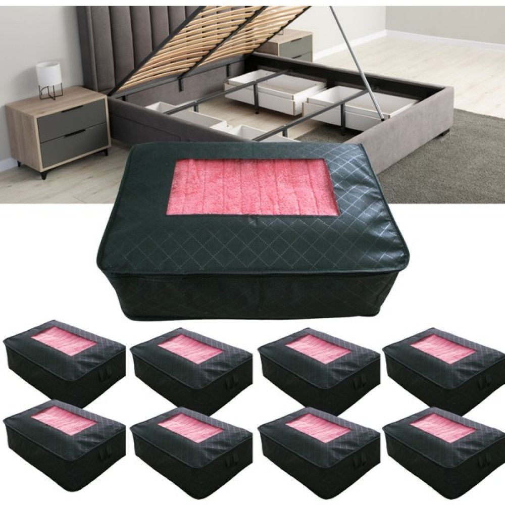 Seryat Çekyat Baza Tipi Pencereli Hurç - 8 Adet Baza Altı Büyük Boy Saklama Hurcu 45 x 64 x 22 cm - Siyah - 8'li Hurç Fiyatı