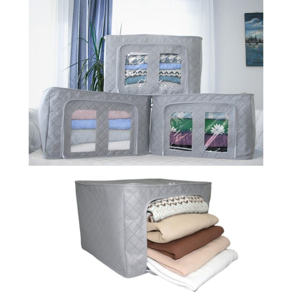 Ser&Yat Çelik Çerçeveli Pencereli Dolap Düzenleyici Organizer Kutu Hurç Telli Hurç 40X50X30CM Kazak,kıyafet Saklama Kutusu - Gri - 3 Adet Eşya Saklama / Düzenleme Fiyatı