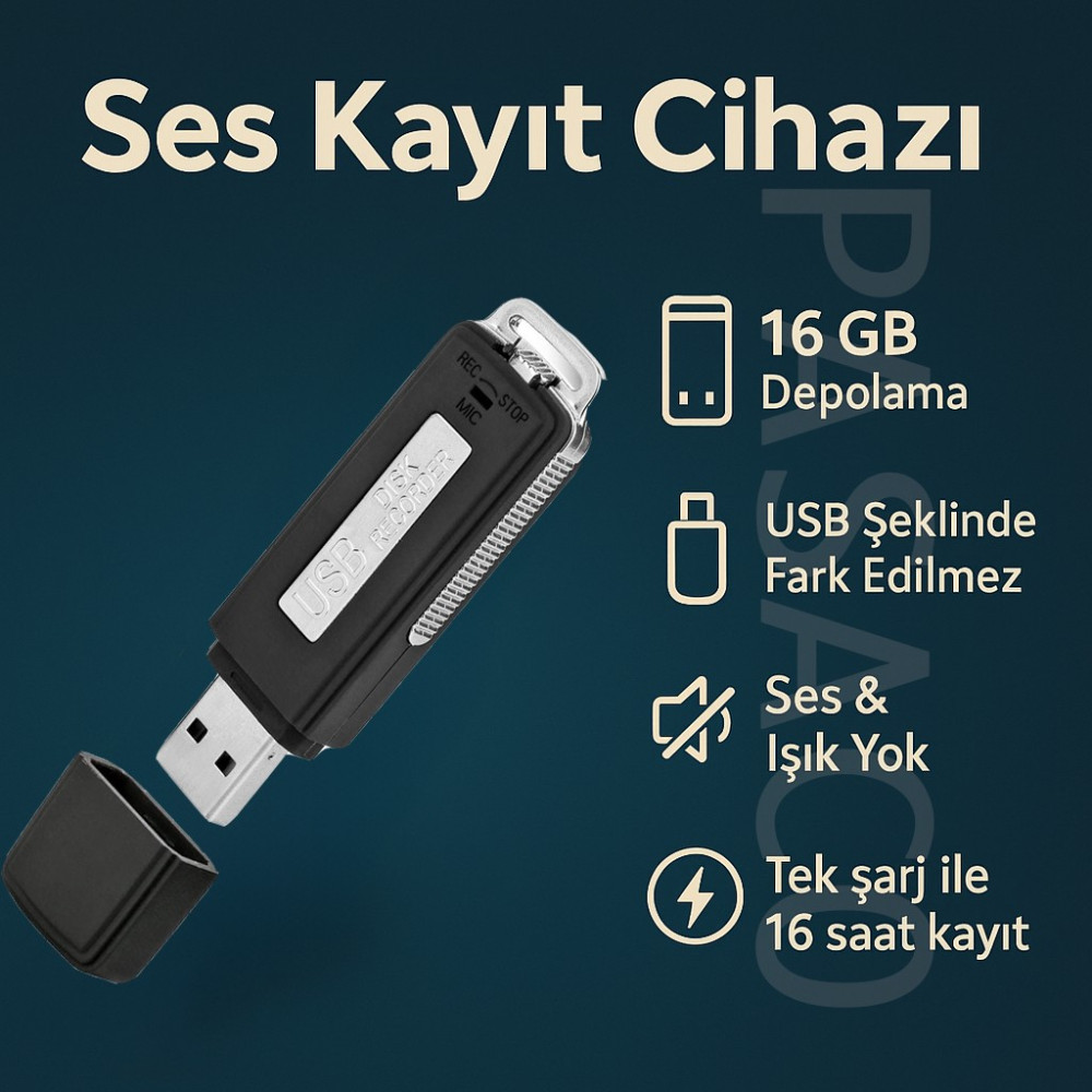Ses Kayıt Cihazı USB Şeklinde Fark Edilmez Tasarım 16GB Tek Şarj Ile 16 Saat Kayıt Ses Kayıt Cihazları Fiyatı