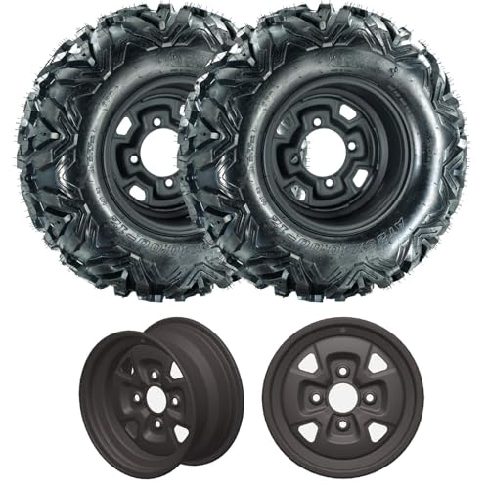 Set of 2 ATV Wheel and Rim,25x8-12 ATV Tire,All Terrain Tire 6 Ply 4 * 110 PCD,3.5+2.5 Offset, Compatible with Atv UTV Off-Road