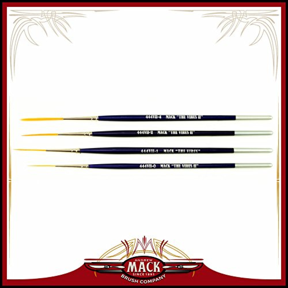 Set of 4 Size 0-4 Series 444VII The Virus II Scrolling Script Pinstriping Brush with Soft Golden Synthetic Hair