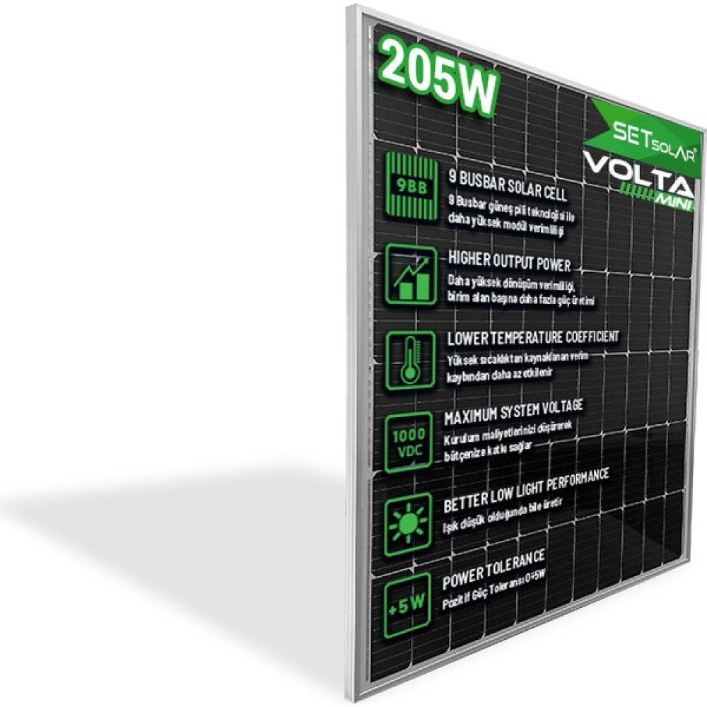 SET Solar 205WP 66PM Hücre Half-Cut 25MM Çerçeveli Güneş Paneli Dış Mekan & Bahçe Oyuncakları Fiyatı