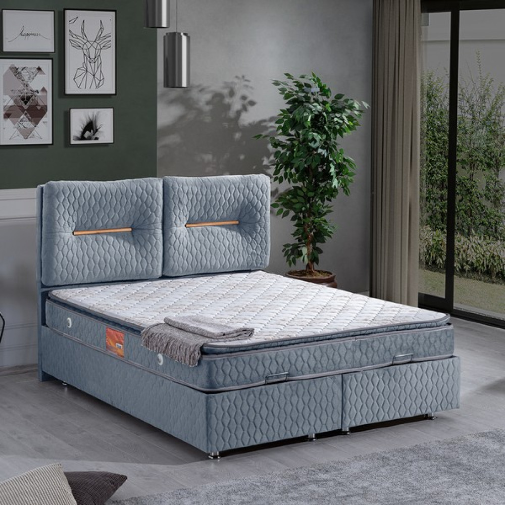 Setay Astra Çift Kişilik Baza Başlık Real Pedli Yatak, Açık Mavi - 140 x 190 cm Baza Fiyatı