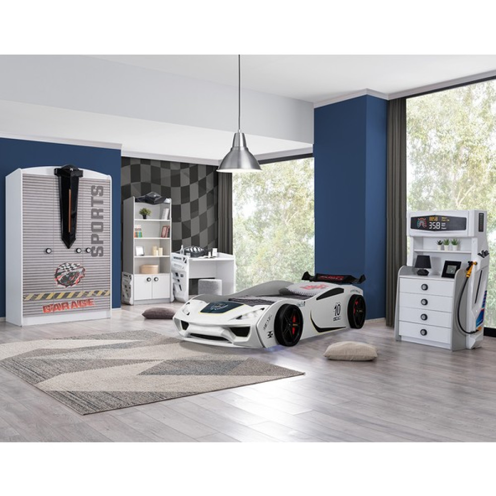 Setay Sports Çocuk Odası Takımı, Beyaz - Vento Arabalı Yatak - Dolap - Masa - Şifonyer - Kitaplık Bebek-Çocuk Odası Fiyatı