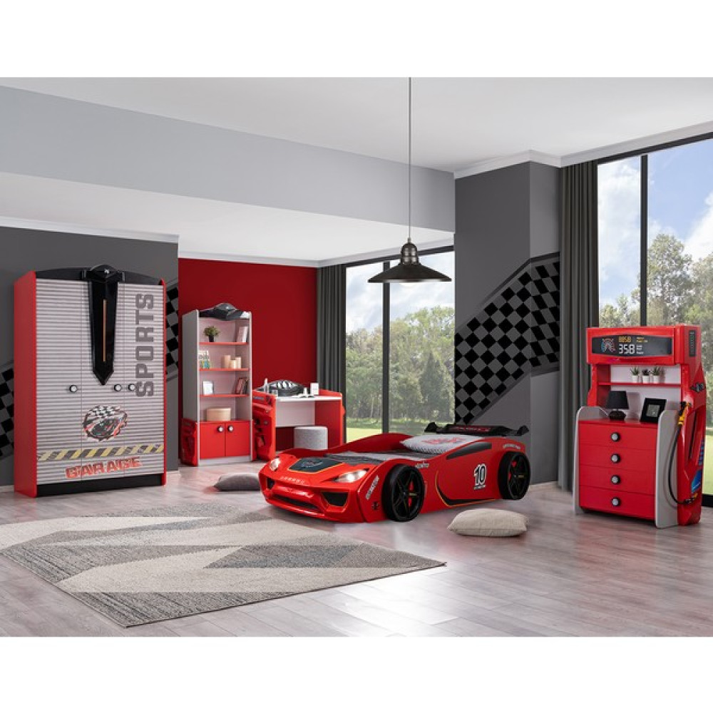 Setay Sports Çocuk Odası Takımı, Kırmızı - Vento Arabalı Yatak - Dolap - Masa - Şifonyer - Kitaplık Bebek-Çocuk Odası Fiyatı