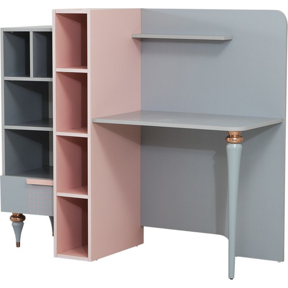 Setay Üniteli Bilgisayar Masası, Point Çalışma Masası - Pembe - Y: 130 cm D: 55 cm G: 150 cm - Gri Çalışma Masası Fiyatı