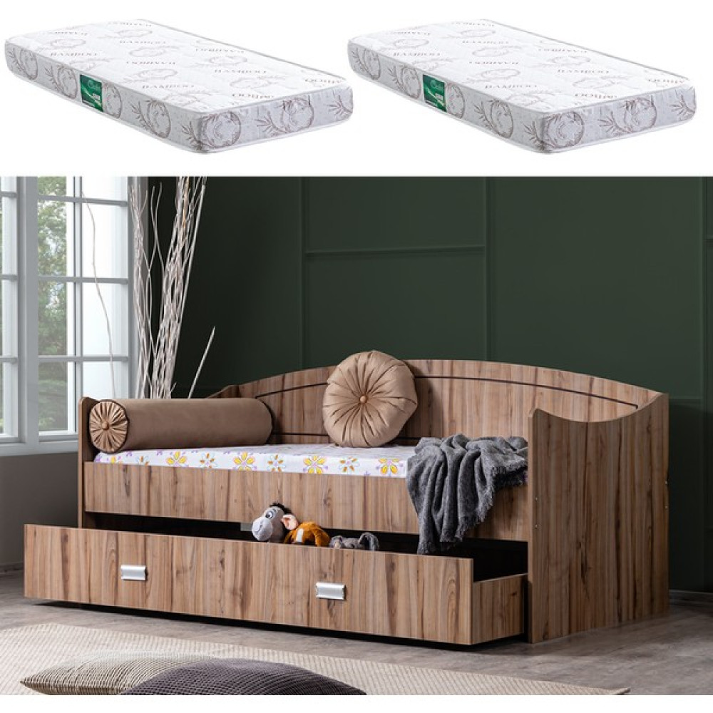 Setay Yavrulu Karyola, Akasya Yavrulu Yatak + 2 Adet Comfort Yatak - 90 x 200 cm - Ceviz Karyola Fiyatı