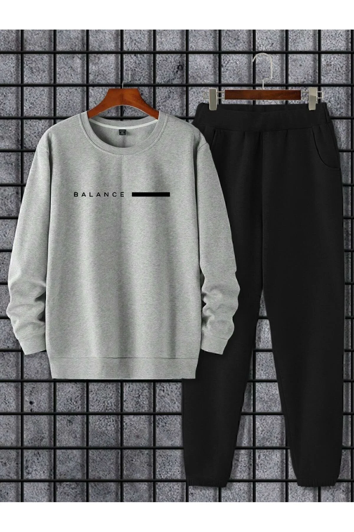SeusCraft Unisex Gri Siyah Eşofman Takımı BALANCE baskılı Şardonlu L Beden" Kadın Eşofman Fiyatı