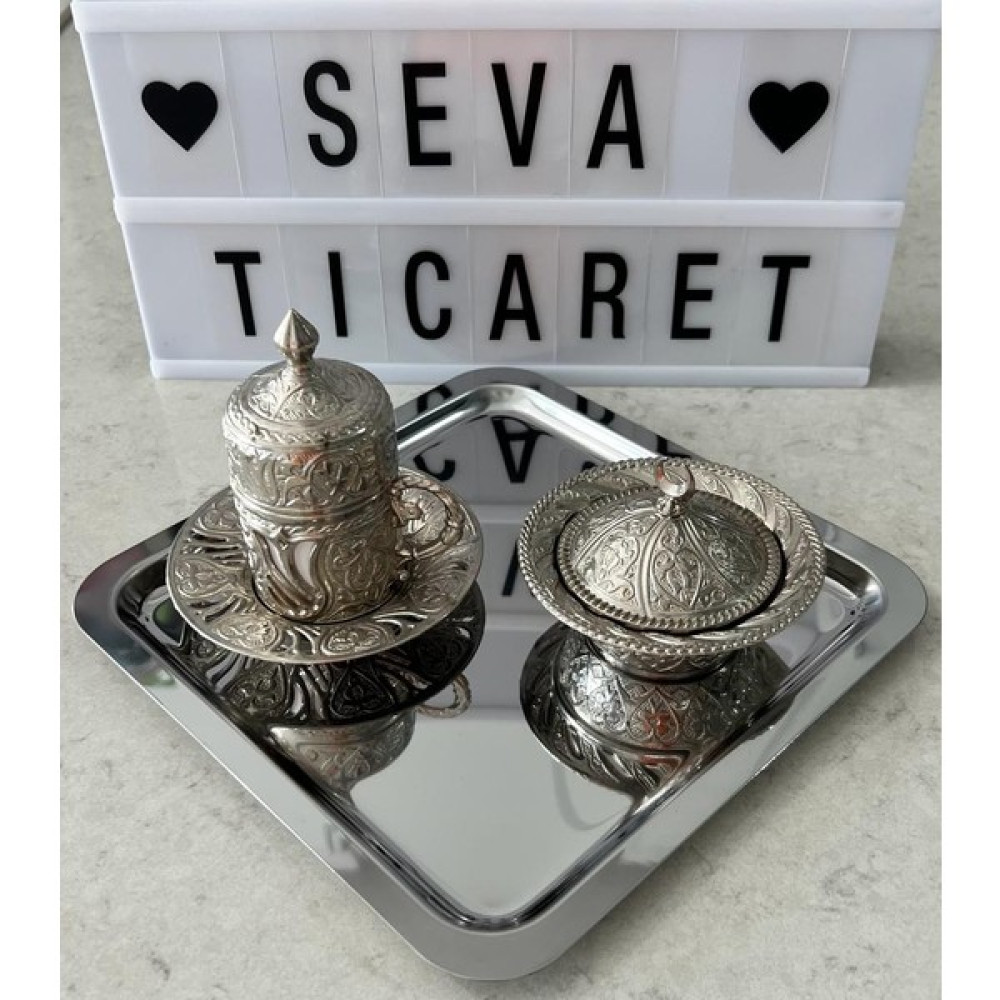 SEVA 4 Lü Lüks Çelik Kare Kahve Sunum Tepsisi 21cm - 21 cm Servis Tepsisi Fiyatı