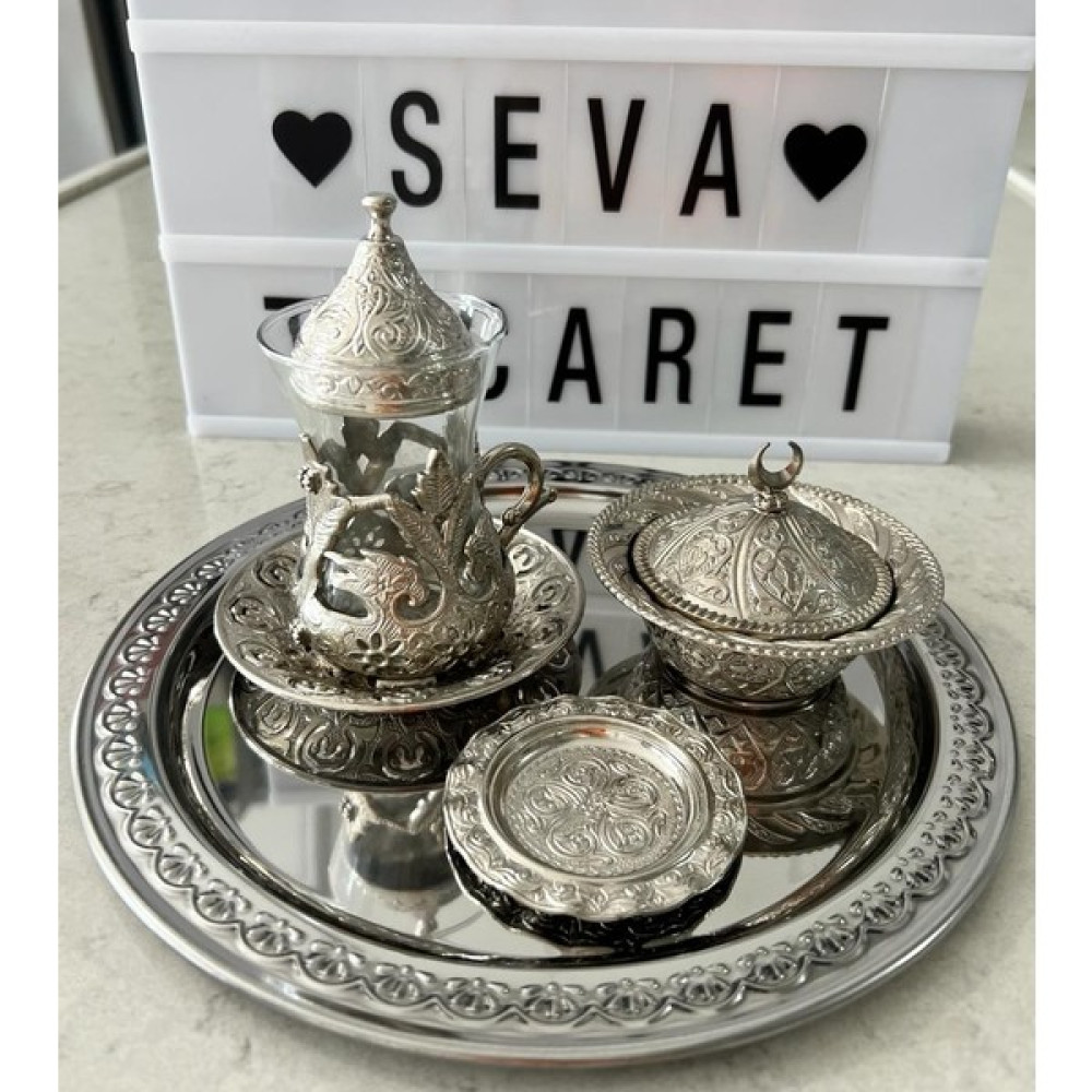 SEVA Lüks Çelik Desenli Yuvarlak Servis Sunum Tepsisi 24 Cm Servis Tepsisi Fiyatı