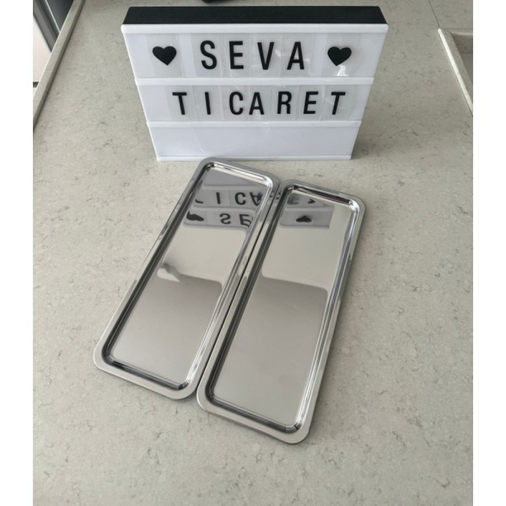 Seva Ticaret Seva 2 Adet Lüks Paslanmaz Çelik Kahve Çay Sunum Tepsisi 33X12 cm Servis Tepsisi Fiyatı