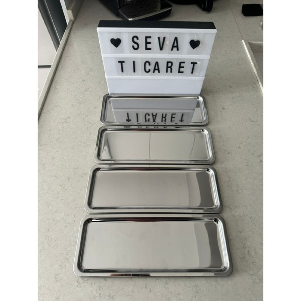 Seva Ticaret Seva 4 Adet Lüks Paslanmaz Çelik Kahve Çay Sunum Tepsisi 33X12 cm Servis Tepsisi Fiyatı