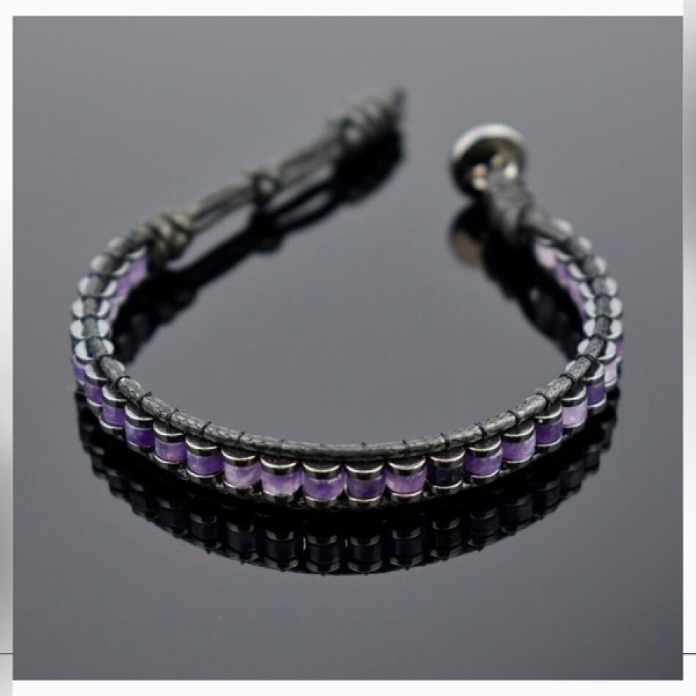 Seven Art Jewelry Doğal Taş / Ametist Slim Silindir Bileklik / Erkek Bileklik / Kadın Bileklik - 20 cm - Mor Saat ve Bileklik Aksesuarı Fiyatı