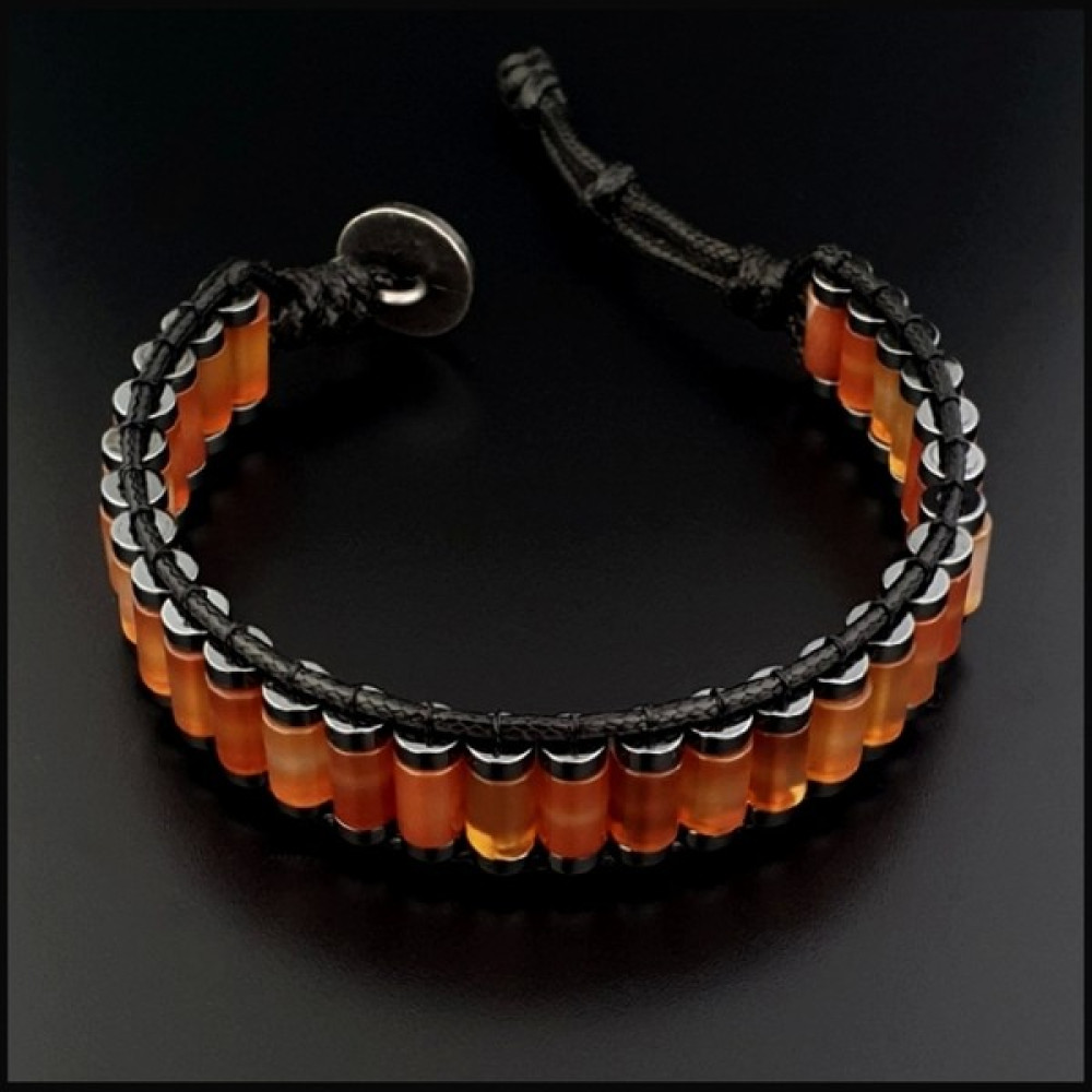Seven Art Jewelry Doğal Taş Bileklik, Turuncu Akik Silindir Bileklik, Erkek Bileklik, Kadın Bileklik, Hediye Bileklik, - 20 cm - Siyah - Turuncu Saat ve Bileklik Aksesuarı Fiyatı