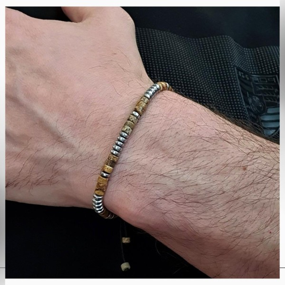 Seven Art Jewelry Doğal Taş / Jasper & Hematit Makrome Bileklik / Ayarlanabilir / Erkek Bileklik / Kadın Bileklik - Tek Ebat - Renkli Saat ve Bileklik Aksesuarı Fiyatı